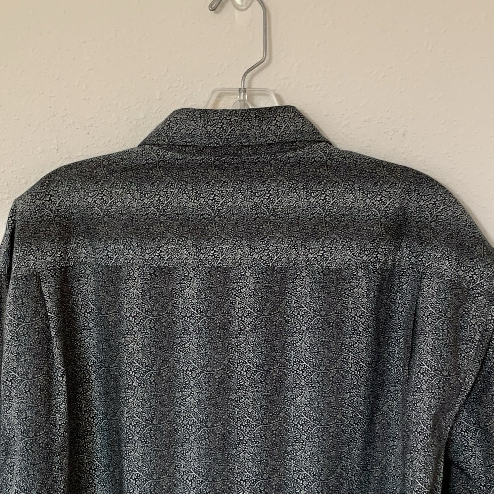 Caribbean Men's Button Up Long Sleeve Shirt Gray Paisley Stripe Cotton XL - Picture 6 of 8